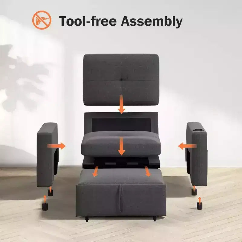 42.5" 3-in-1 Convertible Sleeper Chair with Adjustable Backrest, USB Ports and Cup Holder