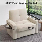 42.5" 3-in-1 Convertible Sleeper Chair with Adjustable Backrest, USB Ports and Cup Holder