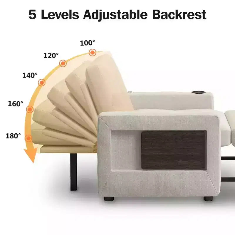 42.5" 3-in-1 Convertible Sleeper Chair with Adjustable Backrest, USB Ports and Cup Holder