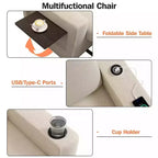 42.5" 3-in-1 Convertible Sleeper Chair with Adjustable Backrest, USB Ports and Cup Holder