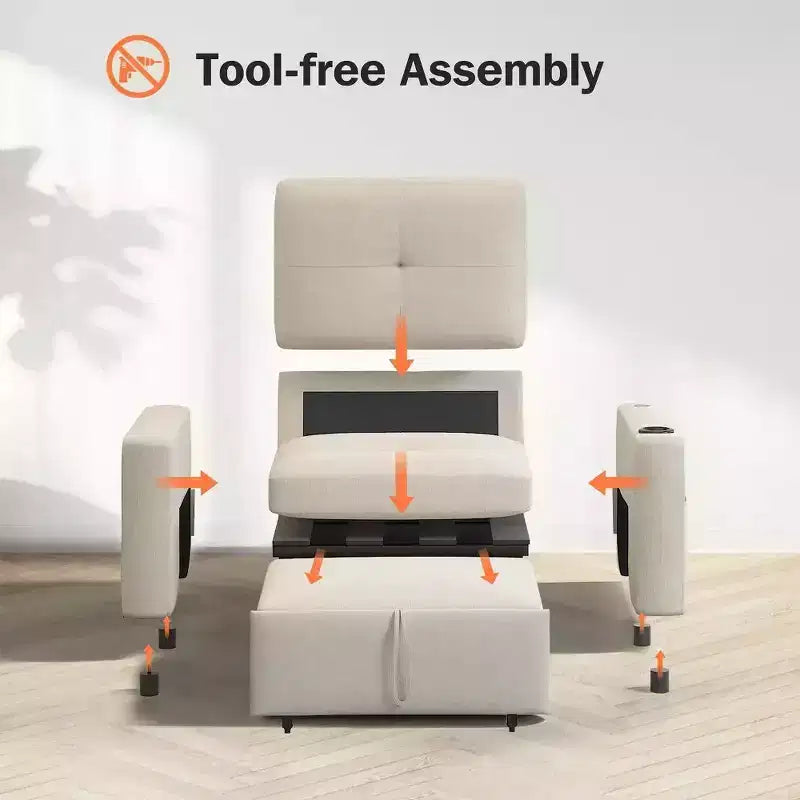 42.5" 3-in-1 Convertible Sleeper Chair with Adjustable Backrest, USB Ports and Cup Holder