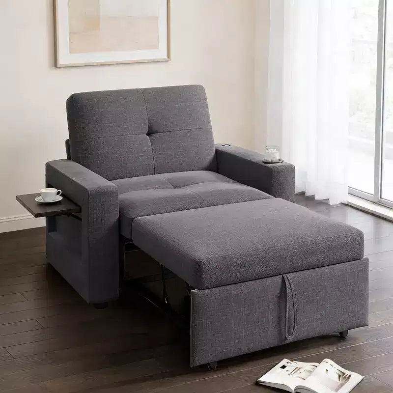 42.5" 3-in-1 Convertible Sleeper Chair with Adjustable Backrest, USB Ports and Cup Holder