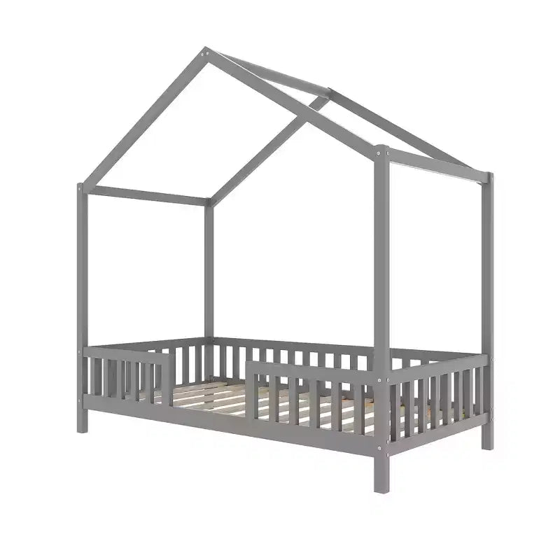Twin Size Low House Shape Montessori Bed Frame With Curtains