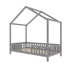 Twin Size Low House Shape Montessori Bed Frame With Curtains