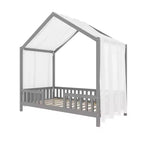 Twin Size Low House Shape Montessori Bed Frame With Curtains