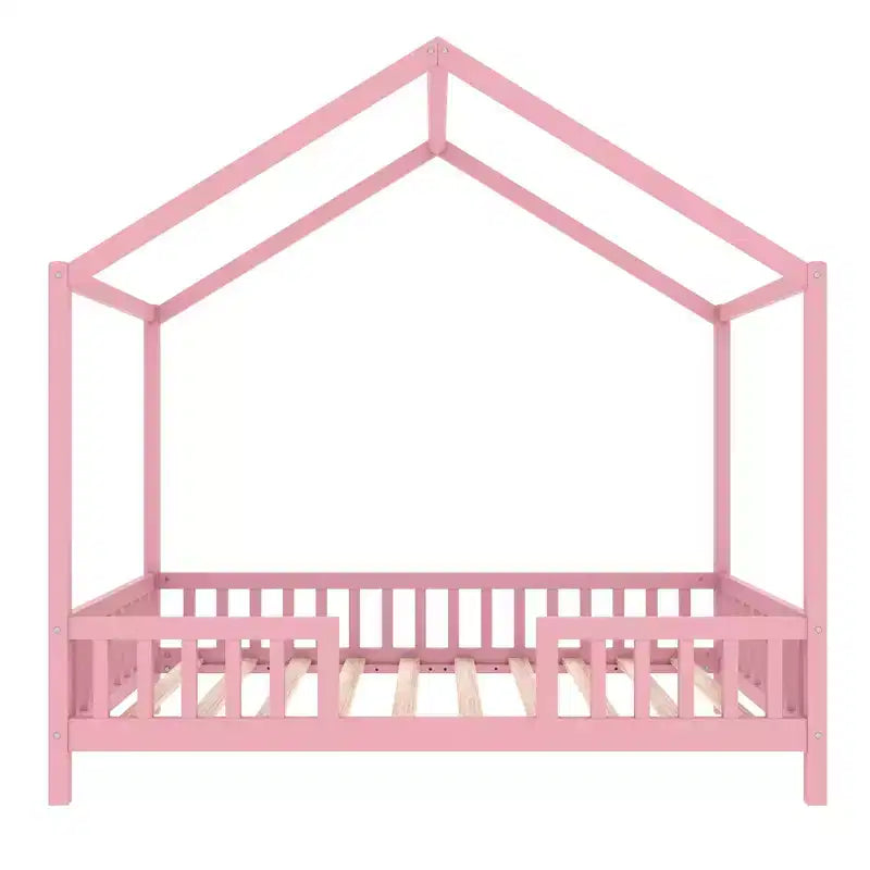 Twin Size Low House Shape Montessori Bed Frame With Curtains