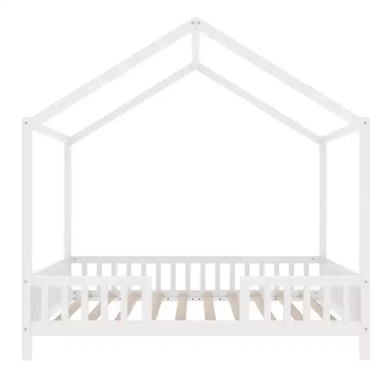 Twin Size Low House Shape Montessori Bed Frame With Curtains