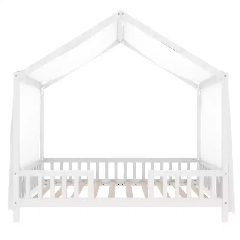 Twin Size Low House Shape Montessori Bed Frame With Curtains