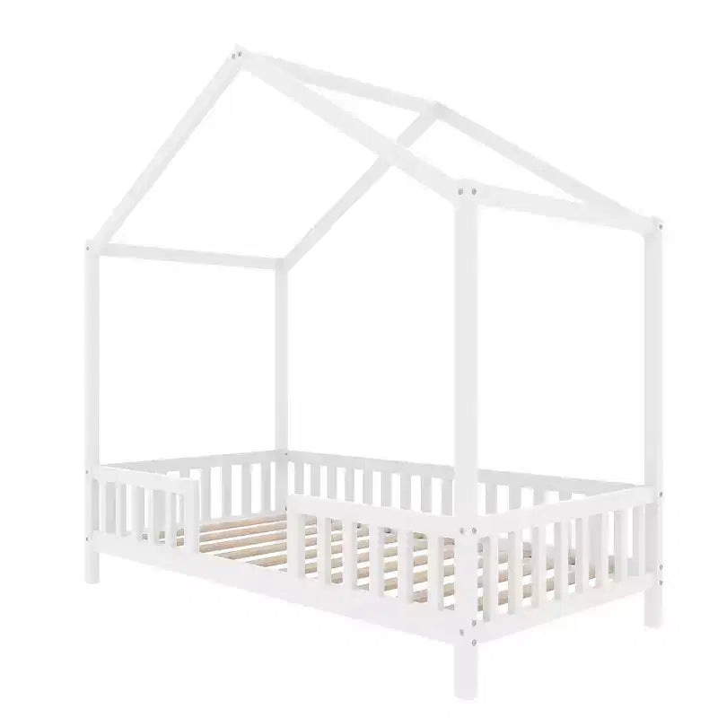 Twin Size Low House Shape Montessori Bed Frame With Curtains