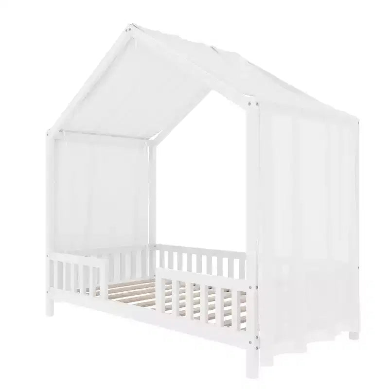 Twin Size Low House Shape Montessori Bed Frame With Curtains