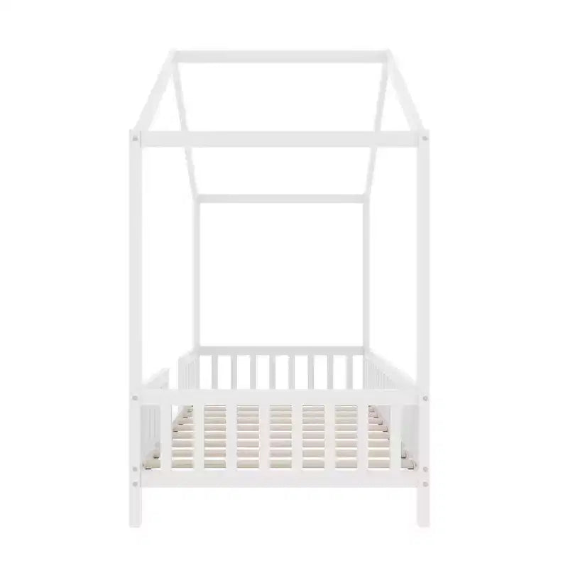 Twin Size Low House Shape Montessori Bed Frame With Curtains