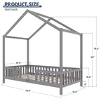 Twin Size Low House Shape Montessori Bed Frame With Curtains