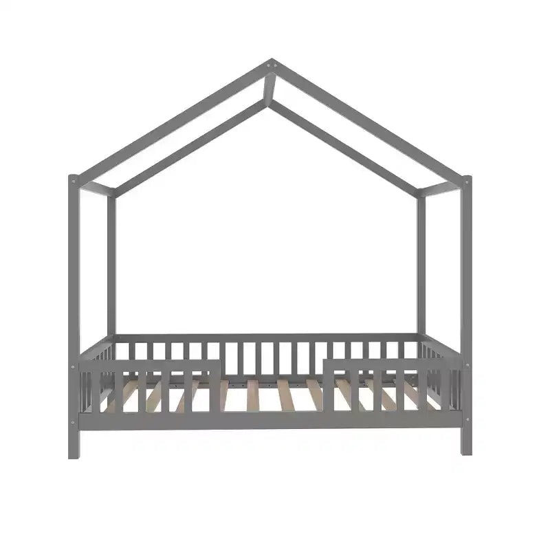 Twin Size Low House Shape Montessori Bed Frame With Curtains