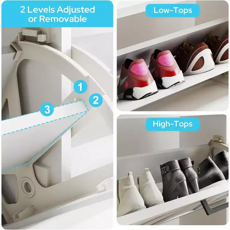 White Shoe Cabinet with 4 Flip Drawers and Adjustable Shelf