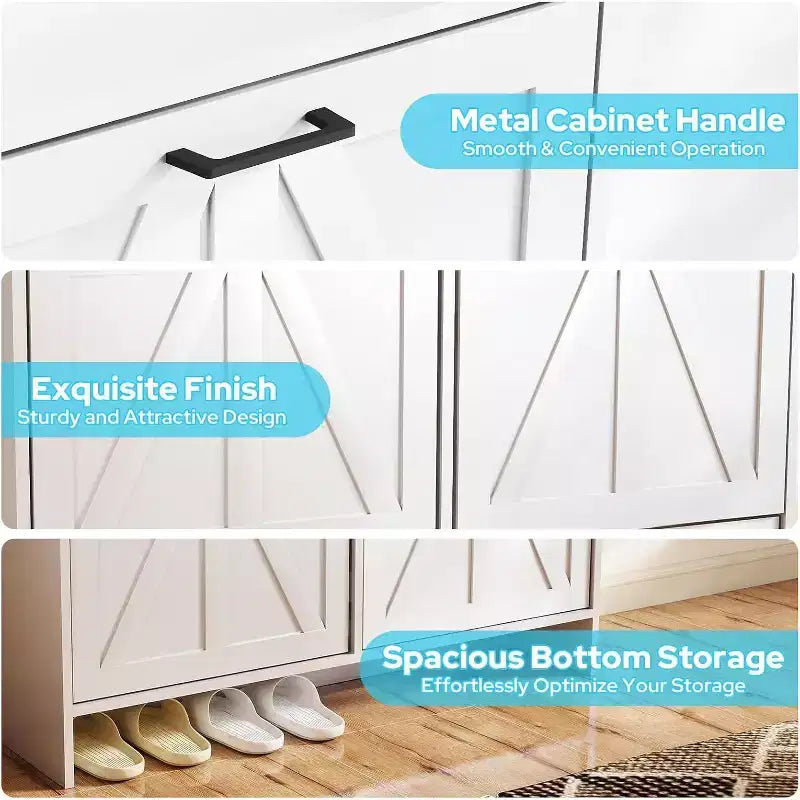 White Shoe Cabinet with 4 Flip Drawers and Adjustable Shelf