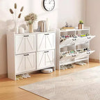 White Shoe Cabinet with 4 Flip Drawers and Adjustable Shelf