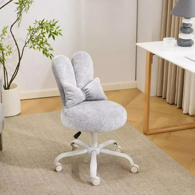 Adjustable Bow Teddy Fabric Bunny Ear Swivel Accent Chair