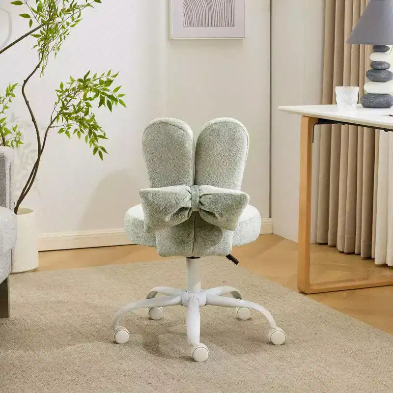 Adjustable Bow Teddy Fabric Bunny Ear Swivel Accent Chair