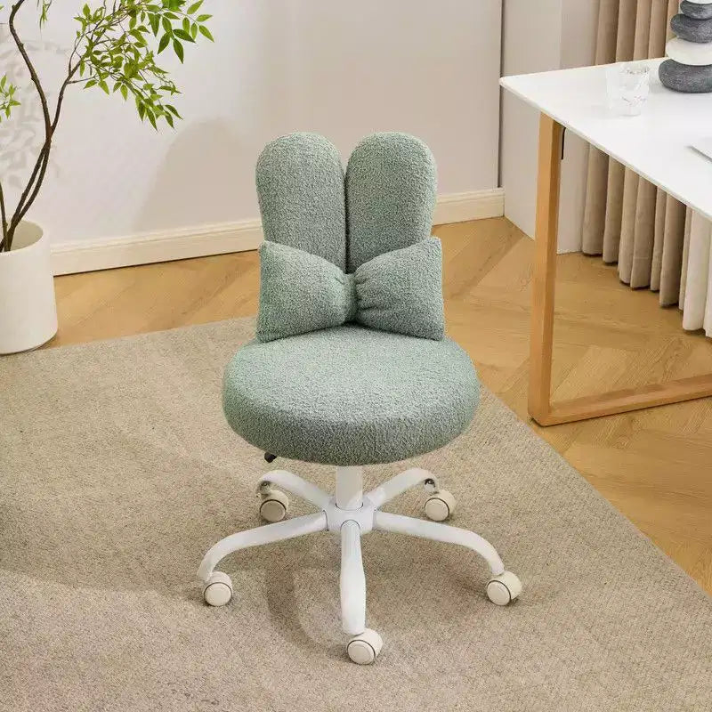 Adjustable Bow Teddy Fabric Bunny Ear Swivel Accent Chair