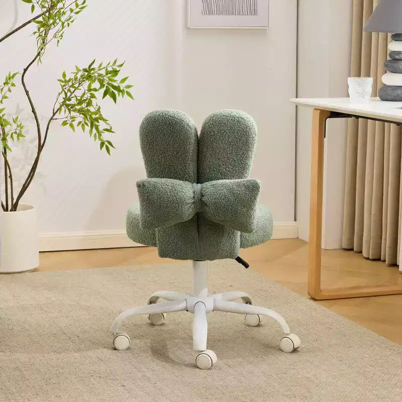 Adjustable Bow Teddy Fabric Bunny Ear Swivel Accent Chair