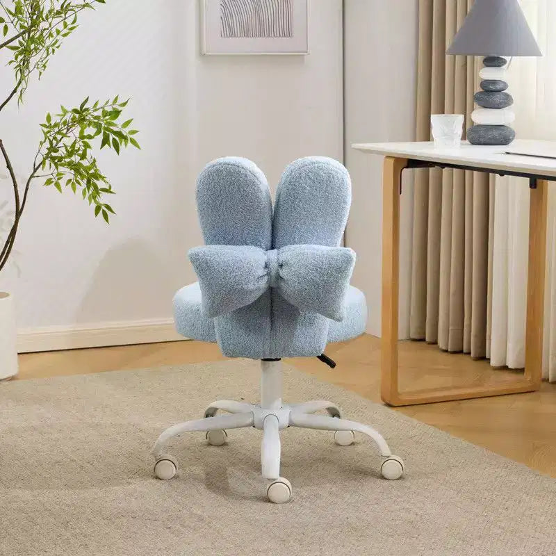 Adjustable Bow Teddy Fabric Bunny Ear Swivel Accent Chair