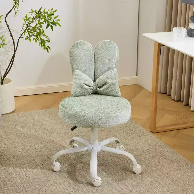 Adjustable Bow Teddy Fabric Bunny Ear Swivel Accent Chair