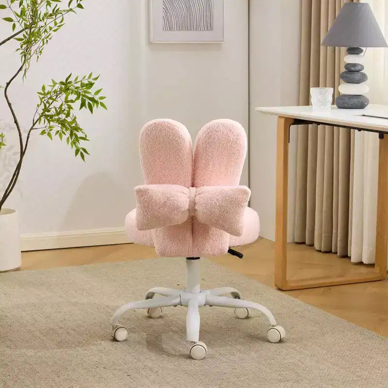 Adjustable Bow Teddy Fabric Bunny Ear Swivel Accent Chair