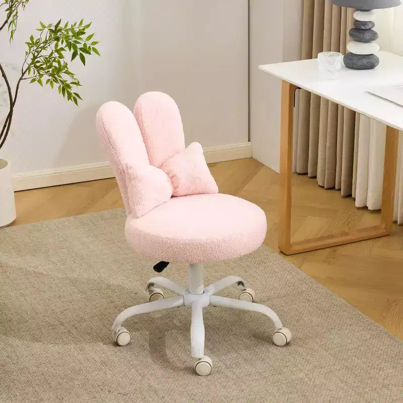 Adjustable Bow Teddy Fabric Bunny Ear Swivel Accent Chair