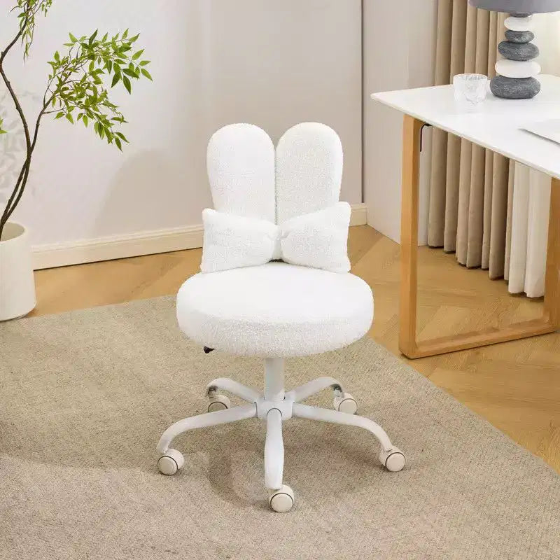 Adjustable Bow Teddy Fabric Bunny Ear Swivel Accent Chair