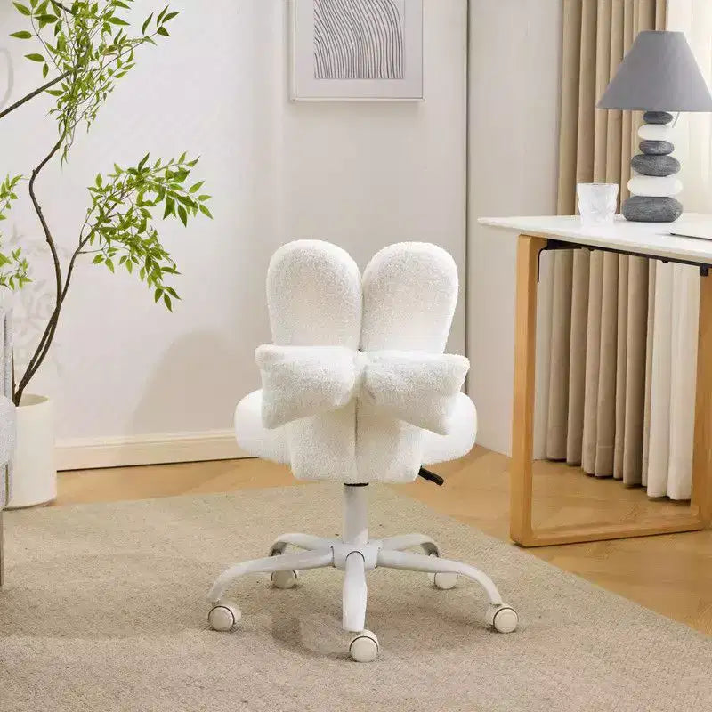 Adjustable Bow Teddy Fabric Bunny Ear Swivel Accent Chair