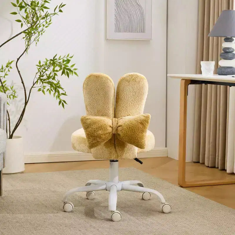 Adjustable Bow Teddy Fabric Bunny Ear Swivel Accent Chair
