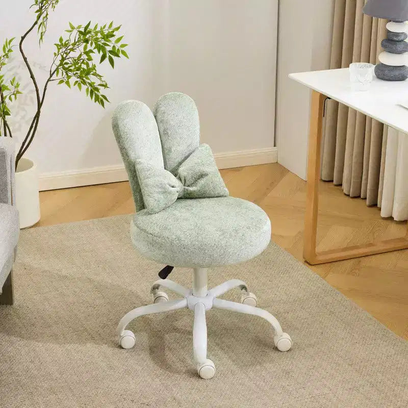 Adjustable Bow Teddy Fabric Bunny Ear Swivel Accent Chair