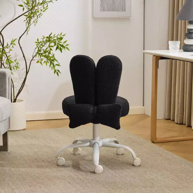 Adjustable Bow Teddy Fabric Bunny Ear Swivel Accent Chair