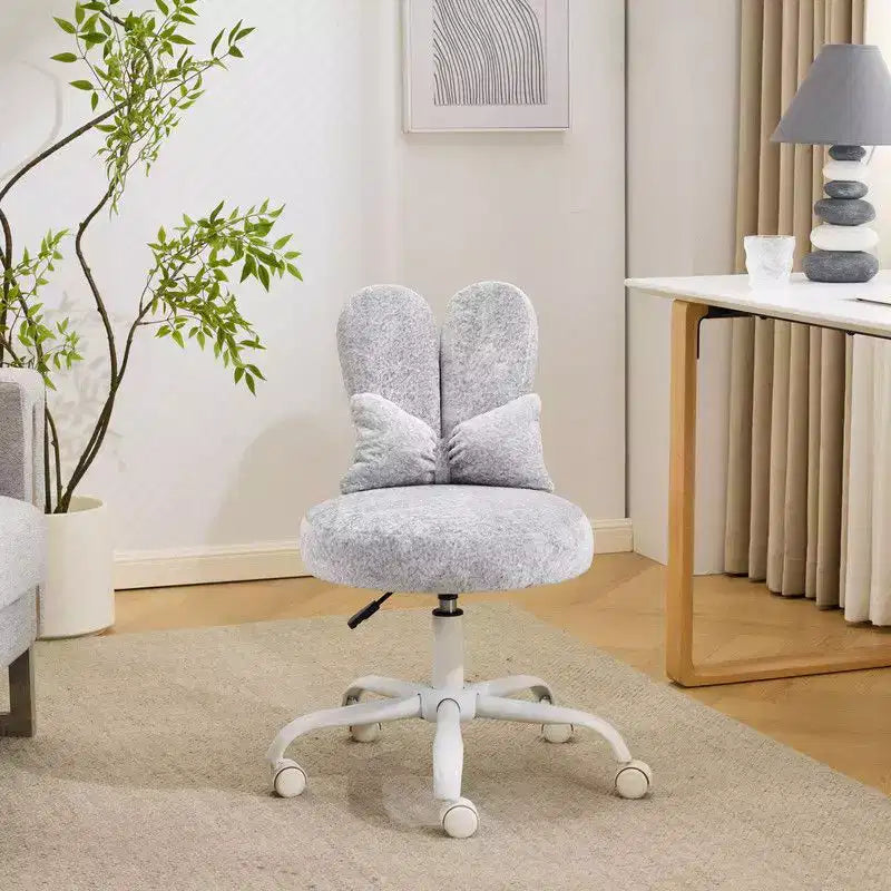 Adjustable Bow Teddy Fabric Bunny Ear Swivel Accent Chair