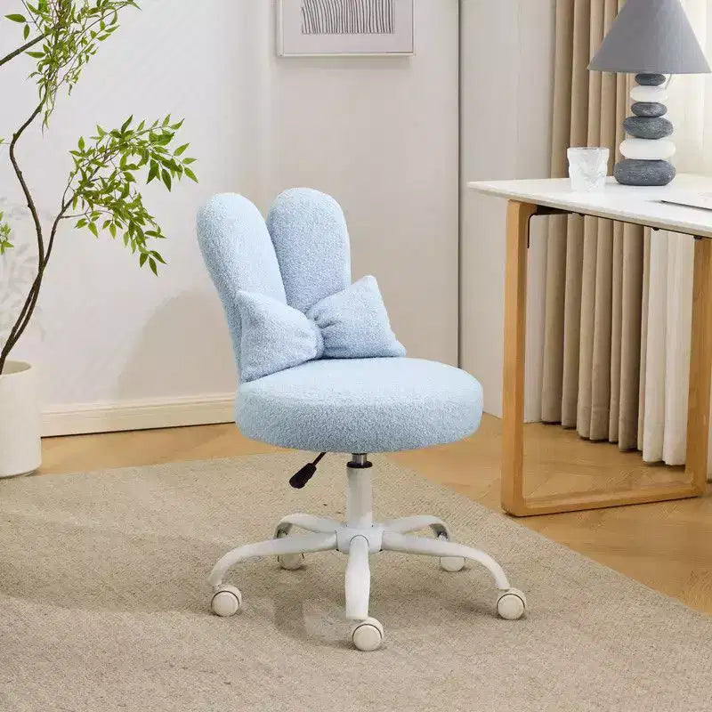 Adjustable Bow Teddy Fabric Bunny Ear Swivel Accent Chair
