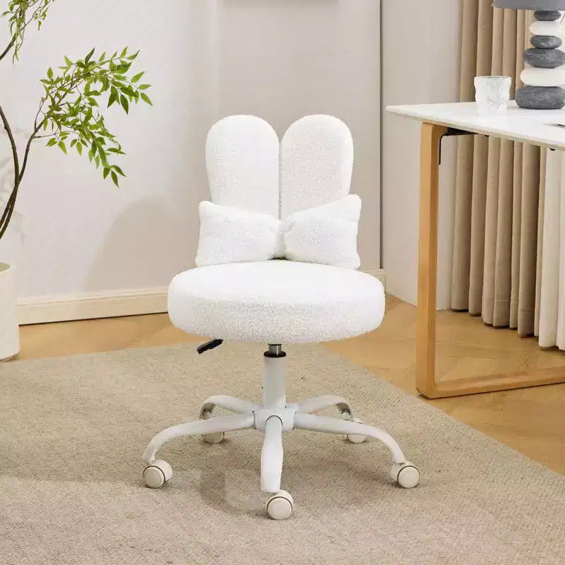 Adjustable Bow Teddy Fabric Bunny Ear Swivel Accent Chair