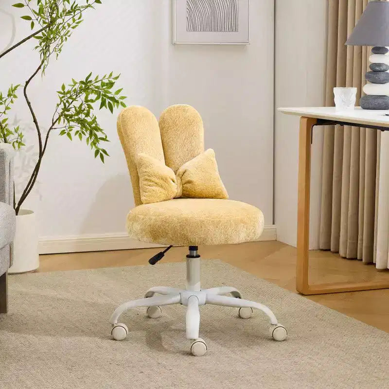 Adjustable Bow Teddy Fabric Bunny Ear Swivel Accent Chair