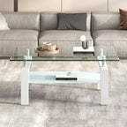 Tempered Glass Coffee Table with Metal Frame, 2-Tier Rectangular Center Table for Living Room