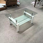 Tempered Glass Coffee Table with Metal Frame, 2-Tier Rectangular Center Table for Living Room