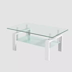 Tempered Glass Coffee Table with Metal Frame, 2-Tier Rectangular Center Table for Living Room