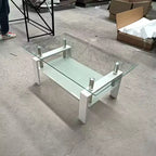 Tempered Glass Coffee Table with Metal Frame, 2-Tier Rectangular Center Table for Living Room