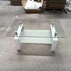 Tempered Glass Coffee Table with Metal Frame, 2-Tier Rectangular Center Table for Living Room