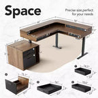 L-Shaped Electric Standing Desk with Storage Drawers and File Cabinet, Walnut