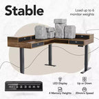 L-Shaped Electric Standing Desk with Storage Drawers and File Cabinet, Walnut