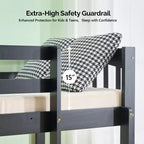 Black Solid Wood Twin Bunk Bed with Charging Station, RGB LED, 2 Drawers, Safety Guardrail and Ladders