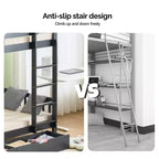 Black Solid Wood Twin Bunk Bed with Charging Station, RGB LED, 2 Drawers, Safety Guardrail and Ladders