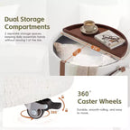 Round Storage Ottoman with Casters and Reversible Tray Lids