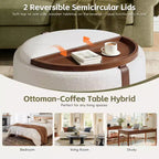 Round Storage Ottoman with Casters and Reversible Tray Lids