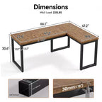 66-Inch L-Shaped Corner Computer Desk with Extra-Thick Desktop and Heavy-Duty Metal Frame, Rustic Brown