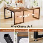 66-Inch L-Shaped Corner Computer Desk with Extra-Thick Desktop and Heavy-Duty Metal Frame, Rustic Brown